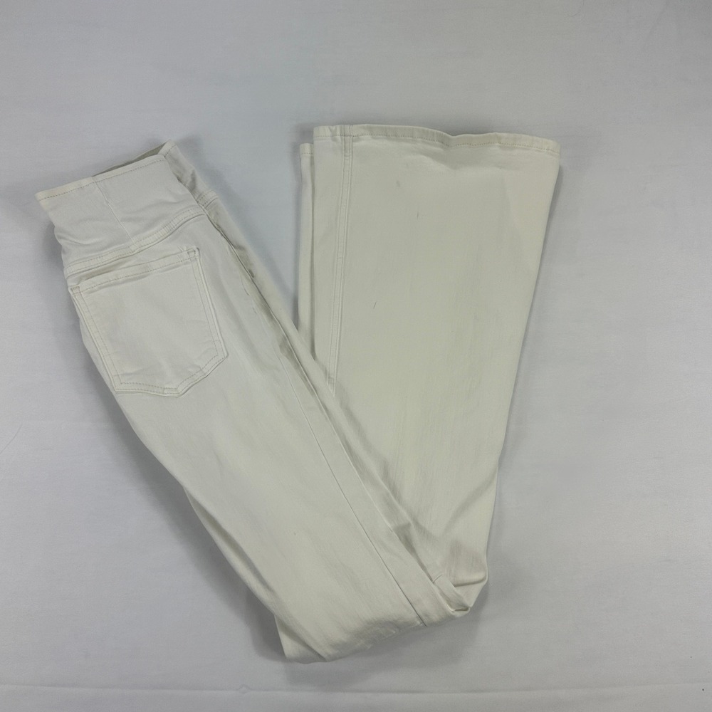 Free People Women's Flare Pants Ivory High Rise Stretch Cotton Blend 24R‎